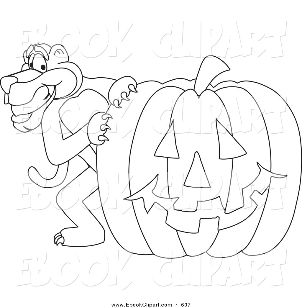 Clip Art Of A Coloring Page Of A Panther Character Mascot Painting