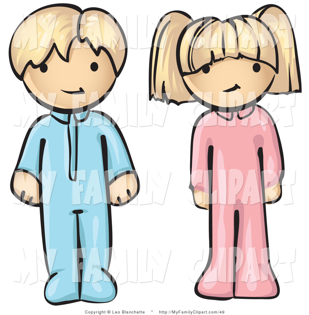 Clip Art Of Two Cute Blond Twins A Little Boy And A Little Girl