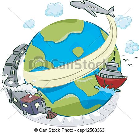 Clip Art Vector Of Modes Of Transportation   Illustration Of A Globe