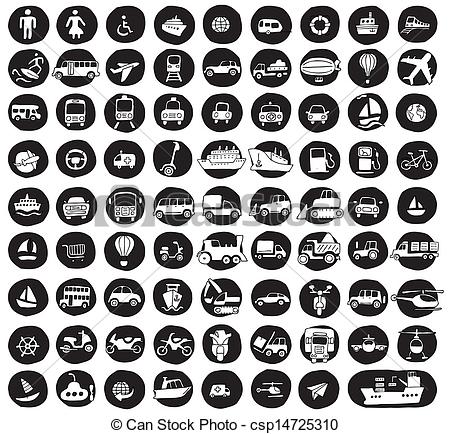 Collection Of 80 Transportation Doodled Icons  Vignette  On Black    