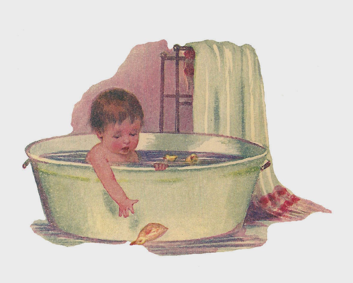     Free Baby Clip Art  Baby Taking Bath In Vintage Tub With Rubber Ducky