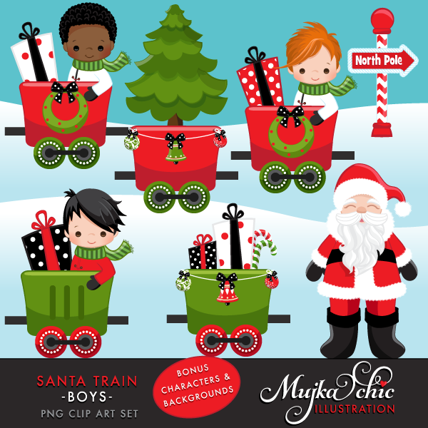Home   Cliparts   Holidays   Christmas   Christmas Santa Train Boys