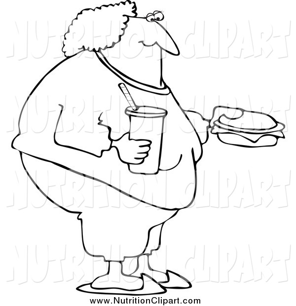 Nutrition Clip Art Of A Black And White Fat Woman Eating Fast Food By