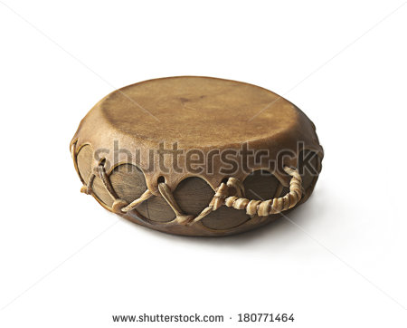 Old African Hand Drum Isolated On A White Background   Stock Photo