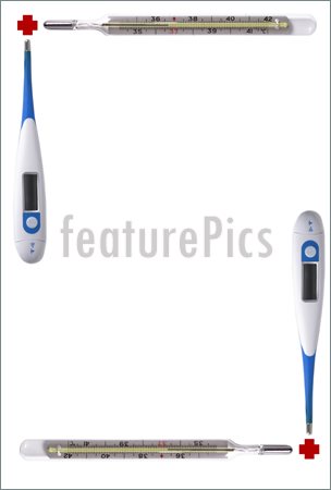 Photo Of Conceptual Frame Made With Thermometers Isolated Over White    