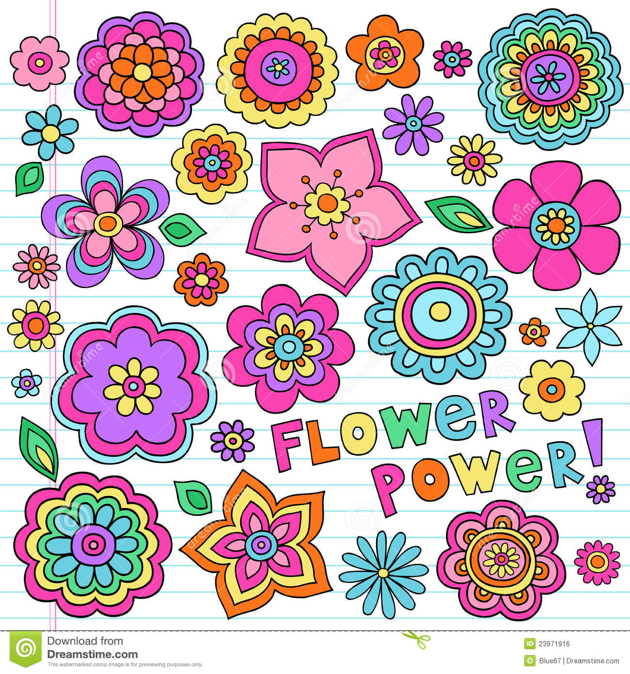 Psychedelic Flower Power Doodles Vector Set Royalty Free Stock Image    