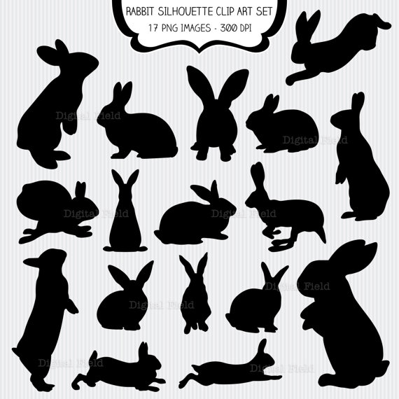 Rabbit Silhouette Clip Art Set   Easter Bunny   Printable Digital    