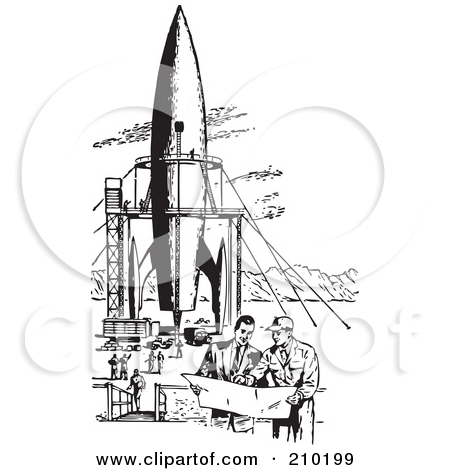 Rf Clipart Illustration Of Retro Black And White Men By A Missile Jpg