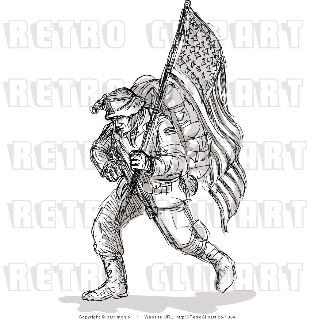 Royalty Free Retro Soldier Carrying An American Flag By Patrimonio