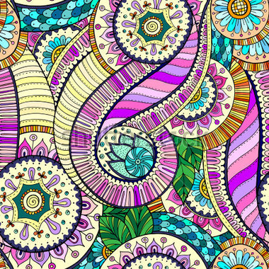 Seamless Doodle Flower Colorfull Retro Background Pattern In Vector    