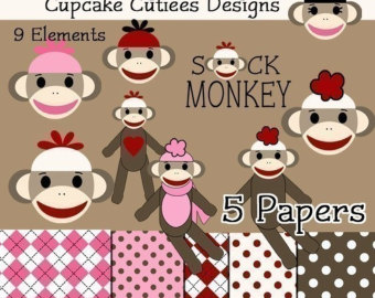 Sock Monkey Digital Clipart Elemen Ts And Papers Commercial Use For