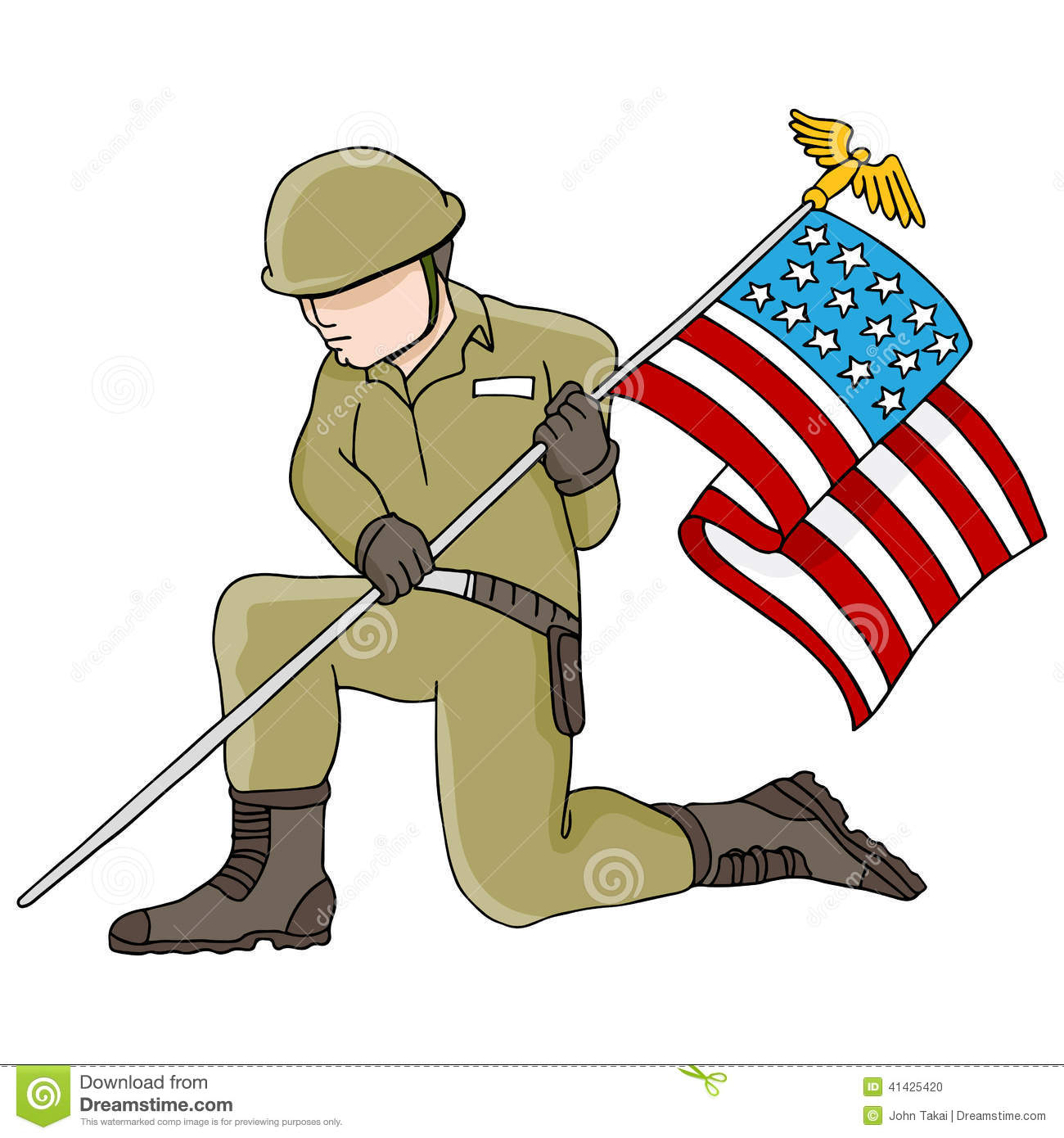 Soldier Holding American Flag Stock Vector   Image  41425420