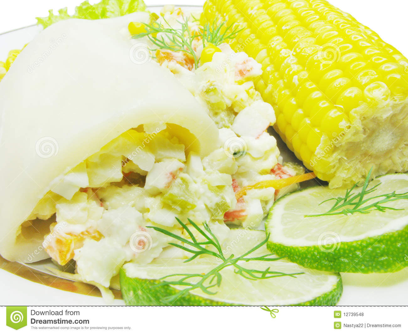 Squid Meal With Corn Royalty Free Stock Photos   Image  12739548