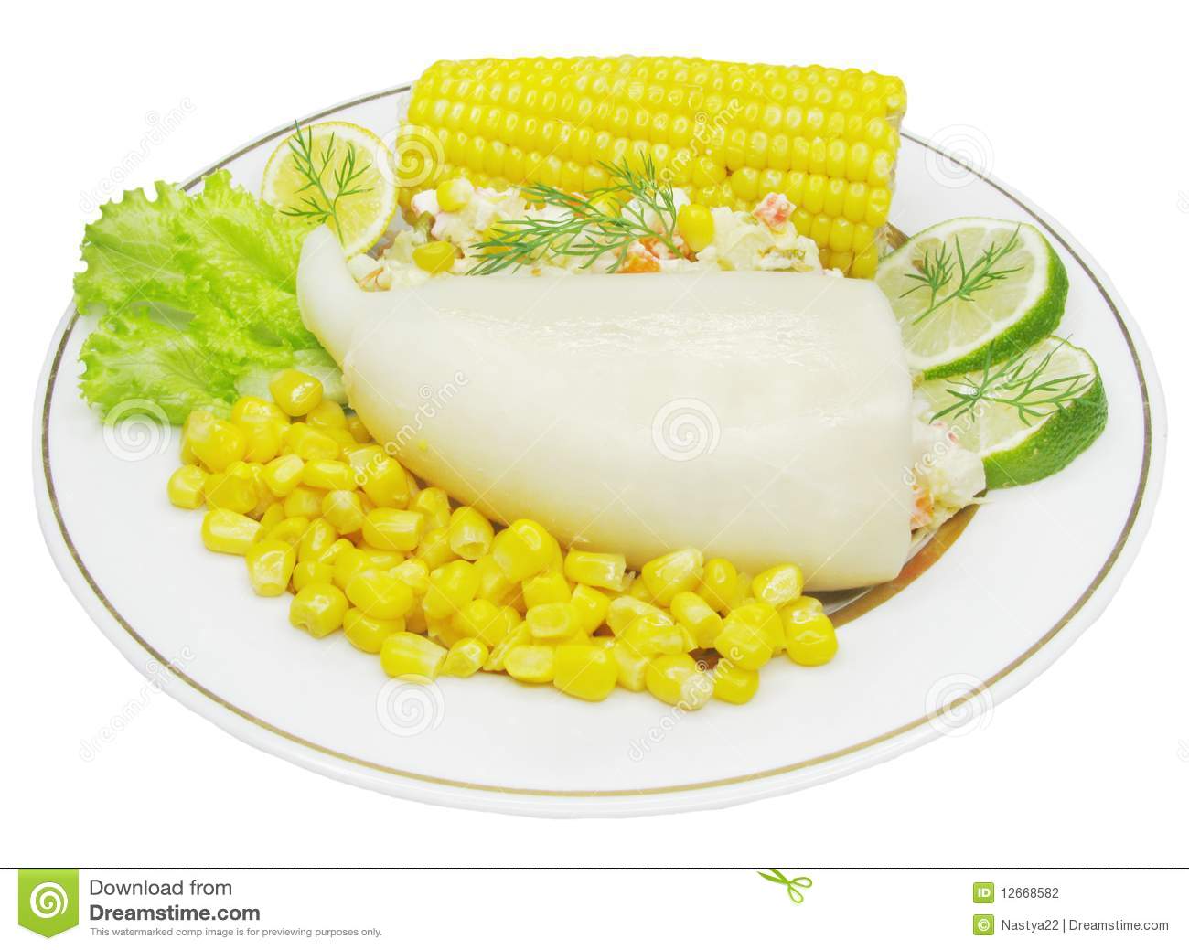 Squid Meal With Corn Stock Photography   Image  12668582