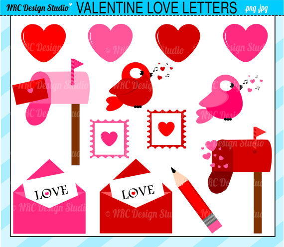     Valentine Clip Art   Digital Valentine Clipart   Mailbox Heart Bird