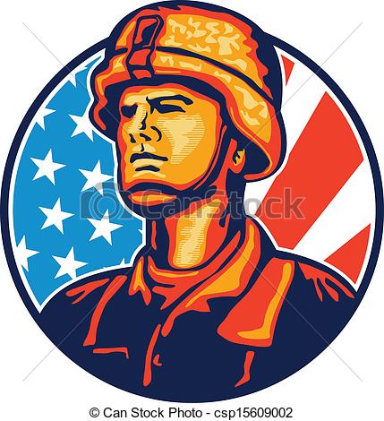 Vector   American Serviceman Soldier Flag Retro   Stock Illustration