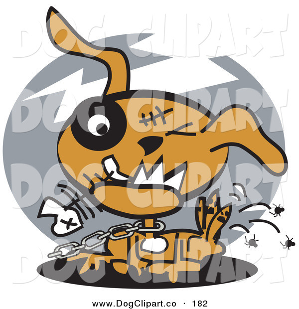 Vector Clip Art Of A Neglected Brown Dog On A Chain Eating Fishbones