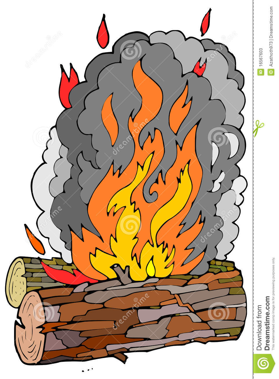 Wood Logs Icon With Fire And Smoke