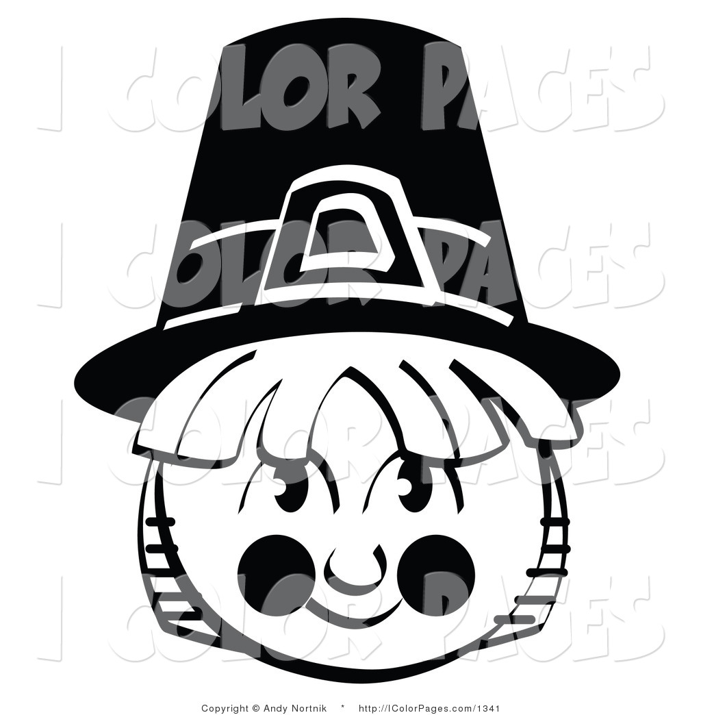 Black And White Male Pilgrim In A Black Hat Smiling Black And White