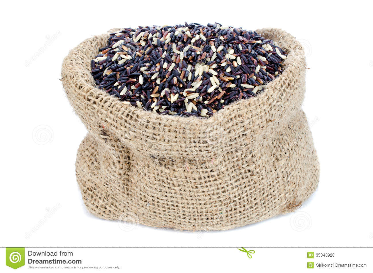Black Pile Rice In Gunny Bag With White Isolate Background Royalty    