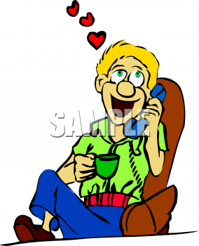 Cartoon Clipart Picture Of A Lovesick Man Talking On A Phone