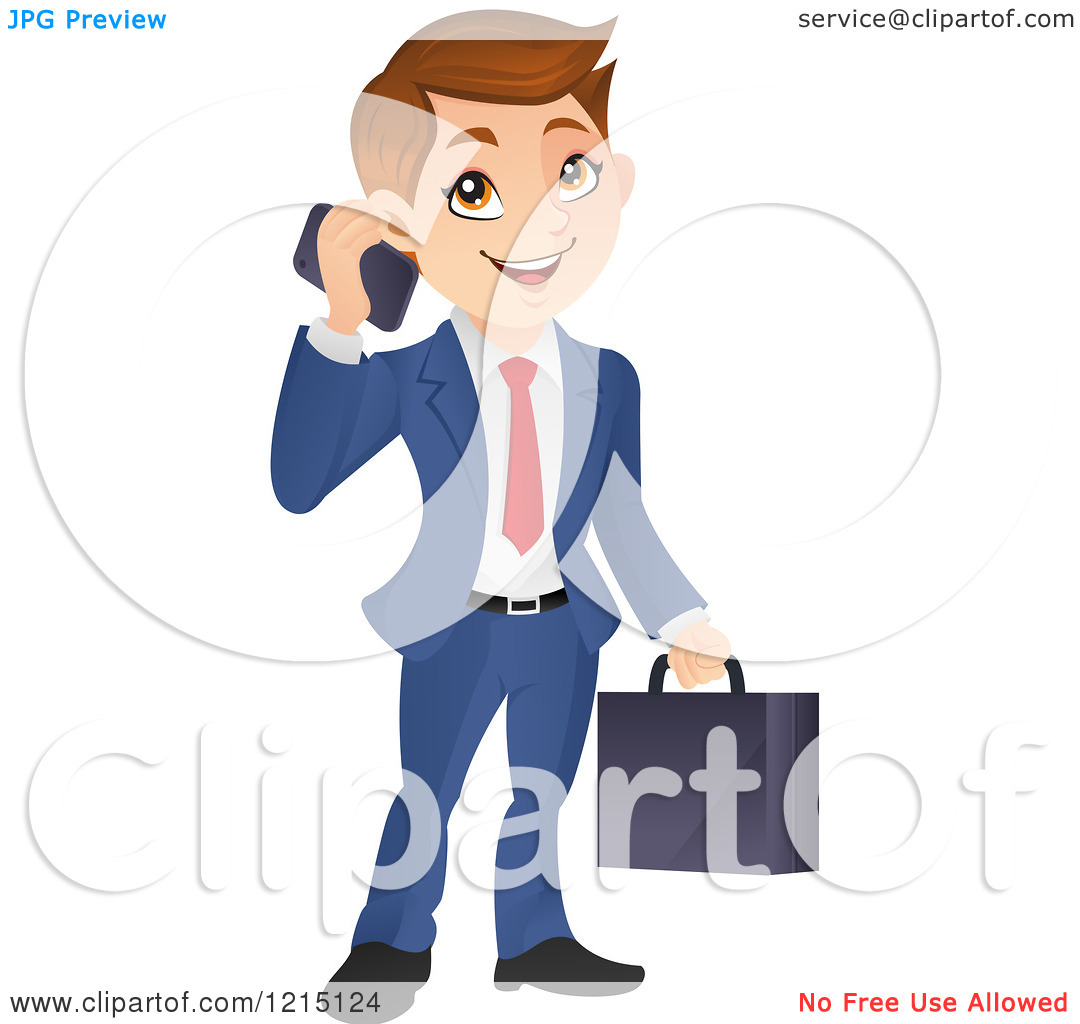 Clipart Of A Caucasian Business Man Talking On A Cell Phone   Royalty