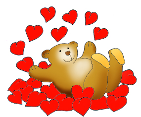 Cute Bears Kissing Bathing In Red Love Hearts Bringing Valentine