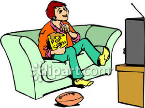 Eating Popcorn While Watching Football   Royalty Free Clipart Picture