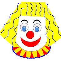 Free Clip Art Happy Face Photo  Clown Face Yellow Hair Blue Stripes