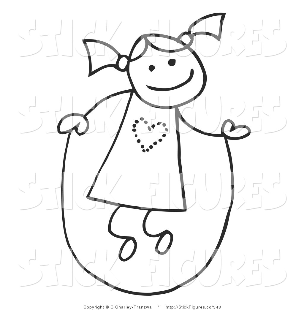 Illustration Of A Happy Stick Figure Girl With Her Hair In Pig Tails