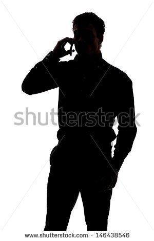 Man Talking On Cell Phone In Silhouette Isolated Over White Background