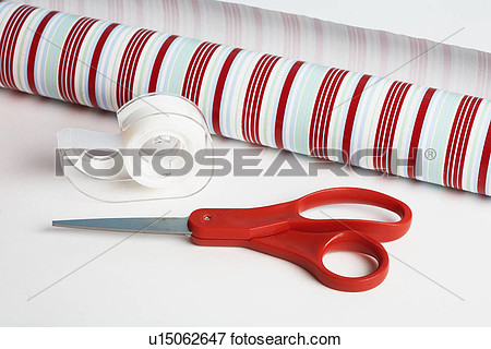 Picture   Wrapping Paper Adhesive Tape And Scissors  Fotosearch    