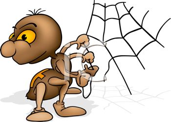 Royalty Free Clipart Image  Cute Cartoon Spider Fixing His Broken Web