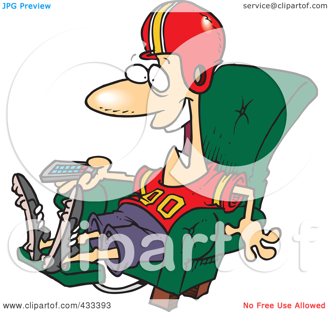 Royalty Free  Rf  Clipart Illustration Of A Football Fan Watching Tv