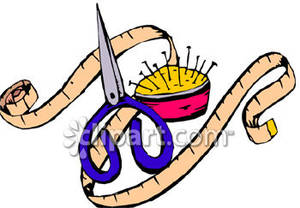 Scissors With Measuring Tape And Pins   Royalty Free Clipart Picture