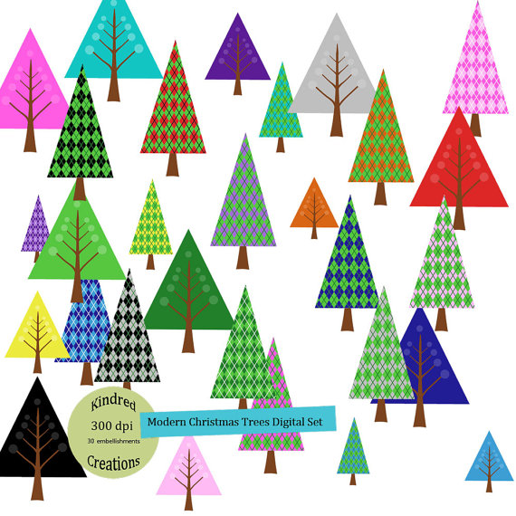 Scrapbook Kits  Modern Christmas Tree Clipart Set Just  1 For 30 Items