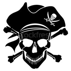 Stock Photo  Pirate Skull Captain With Hat And Cross Bones More