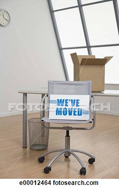 Stock Photo   We Ve Moved Sign On Office Chair  Fotosearch   Search    
