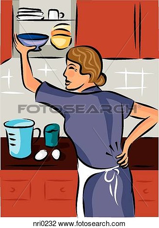 While Putting Dishes Away In The Cupboard  Fotosearch   Search Clipart