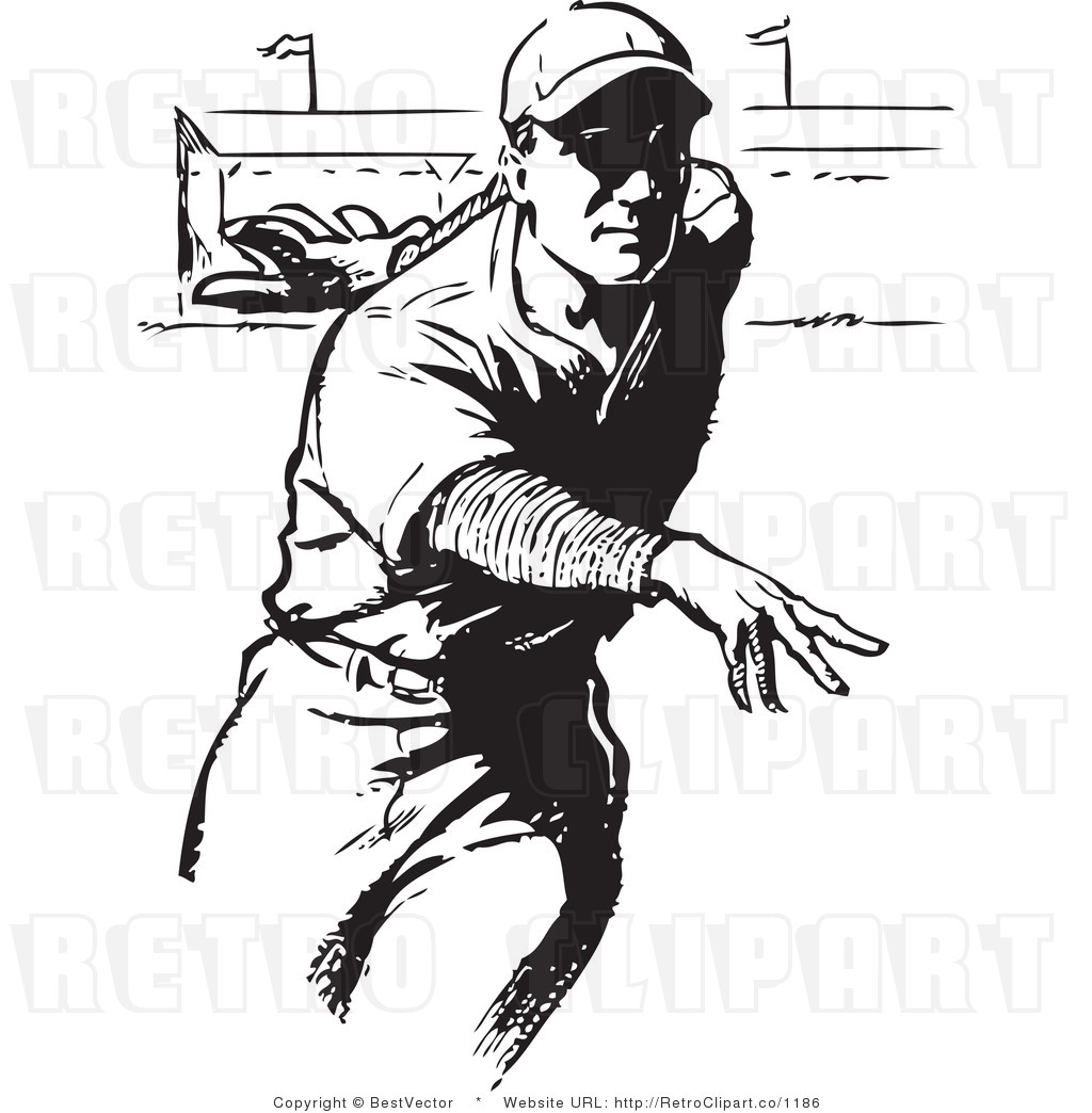 White Retro Vector Clip Art Of A Baseball Player By Bestvector    1186
