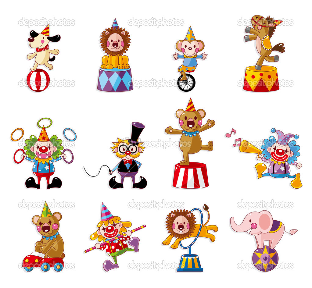 Cartoon Happy Circus Show Icons Collection   Stock Vector