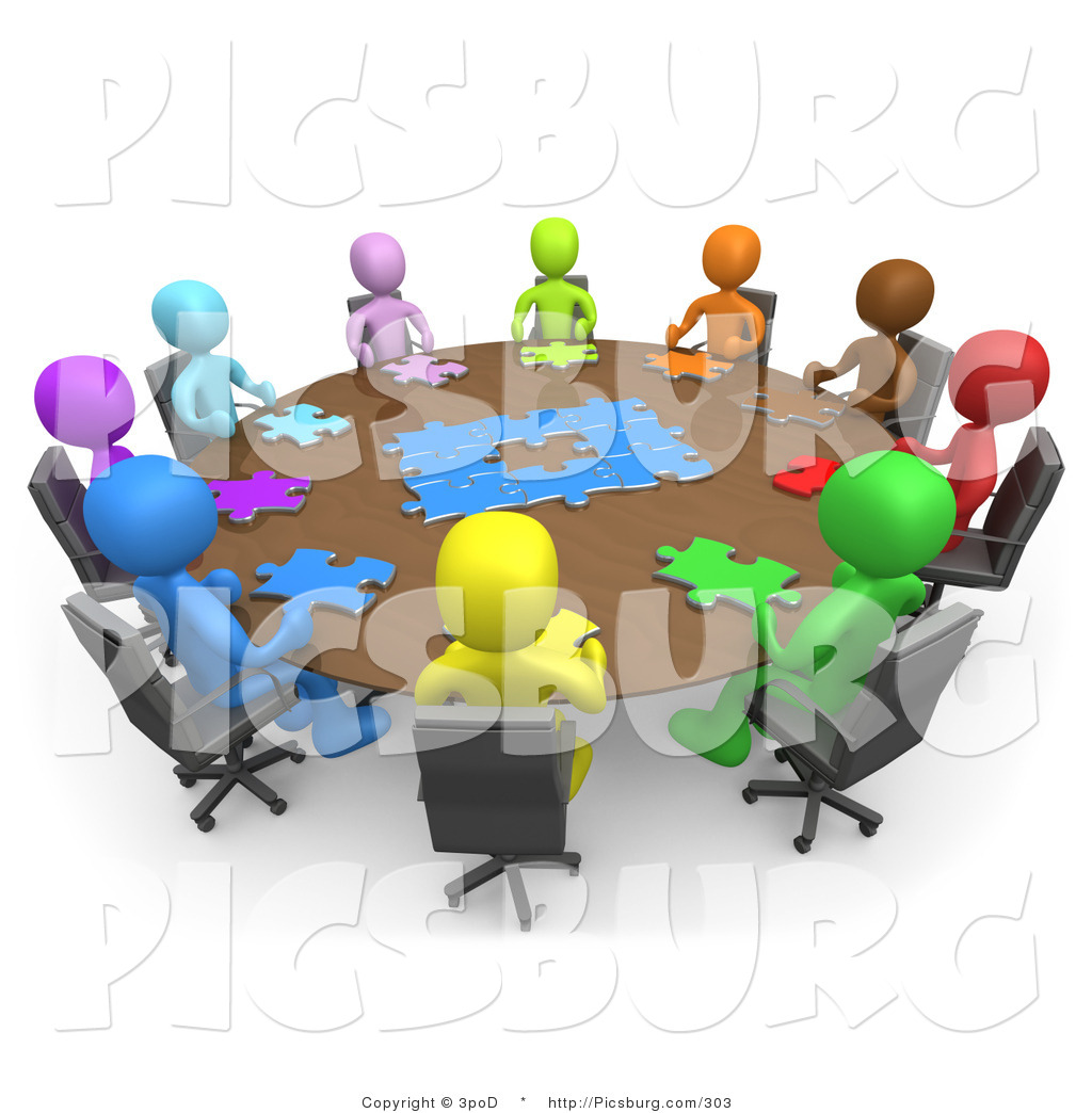 Clip Art Of 3d People Holding A Meeting And Trying To Solve A Jigsaw    