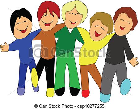 Clipart Vector Of Buddies   Five Kids Banding Together Having Fun And