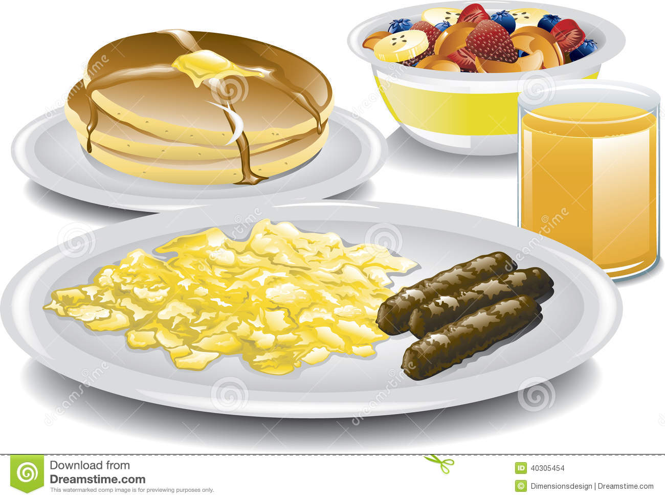 Illustration Of A Complete Breakfast With Scrambled Eggs Sausage