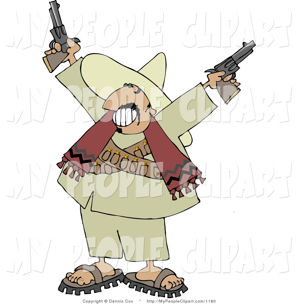 Larger Preview  Clip Art Of A Mexican Bandito Pointing Pistols In The    