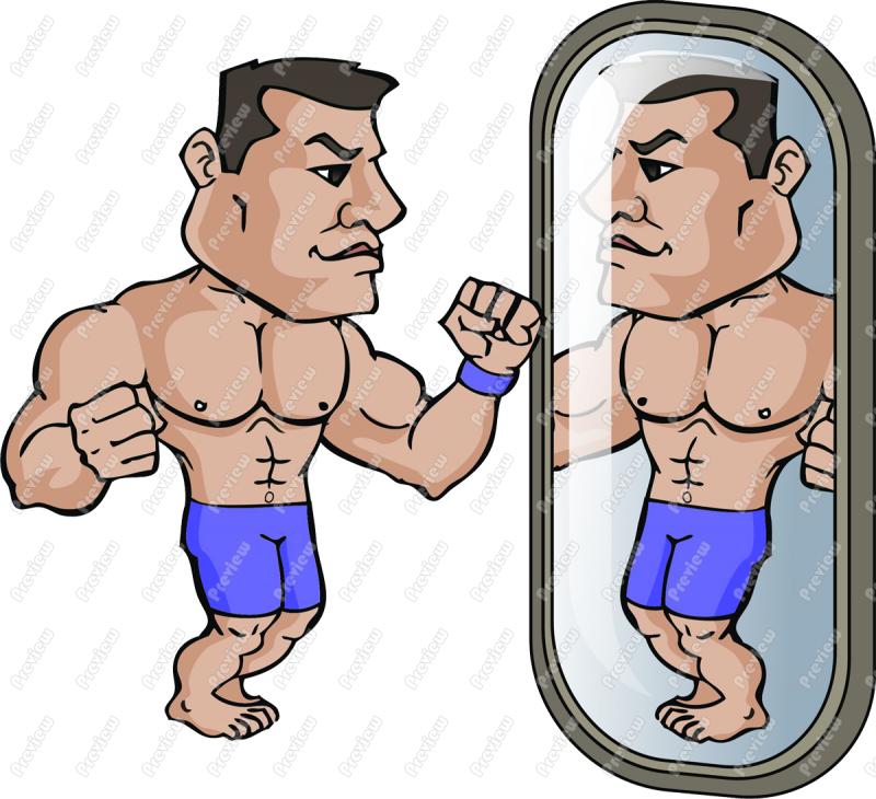 Muscle Man Flexing In Mirror