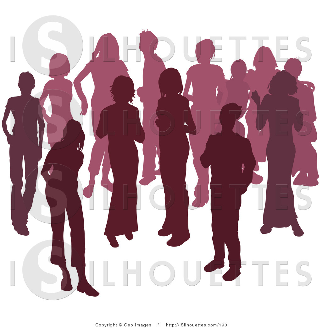 Silhouette Clipart Of Two Women Chatting Among A Group Of Silhouetted