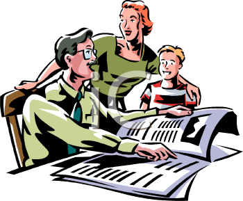 Their Son With Current Events Homework   Royalty Free Clip Art Picture