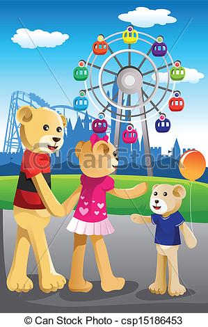 Vector   Bear Family Having Fun At Amusement Park   Stock Illustration