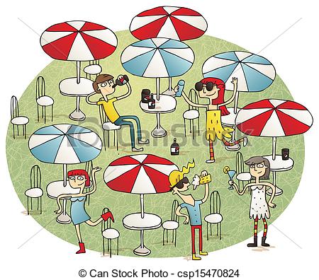 Vector Illustration Of Young People Having Fun In Beach Bar Vignette